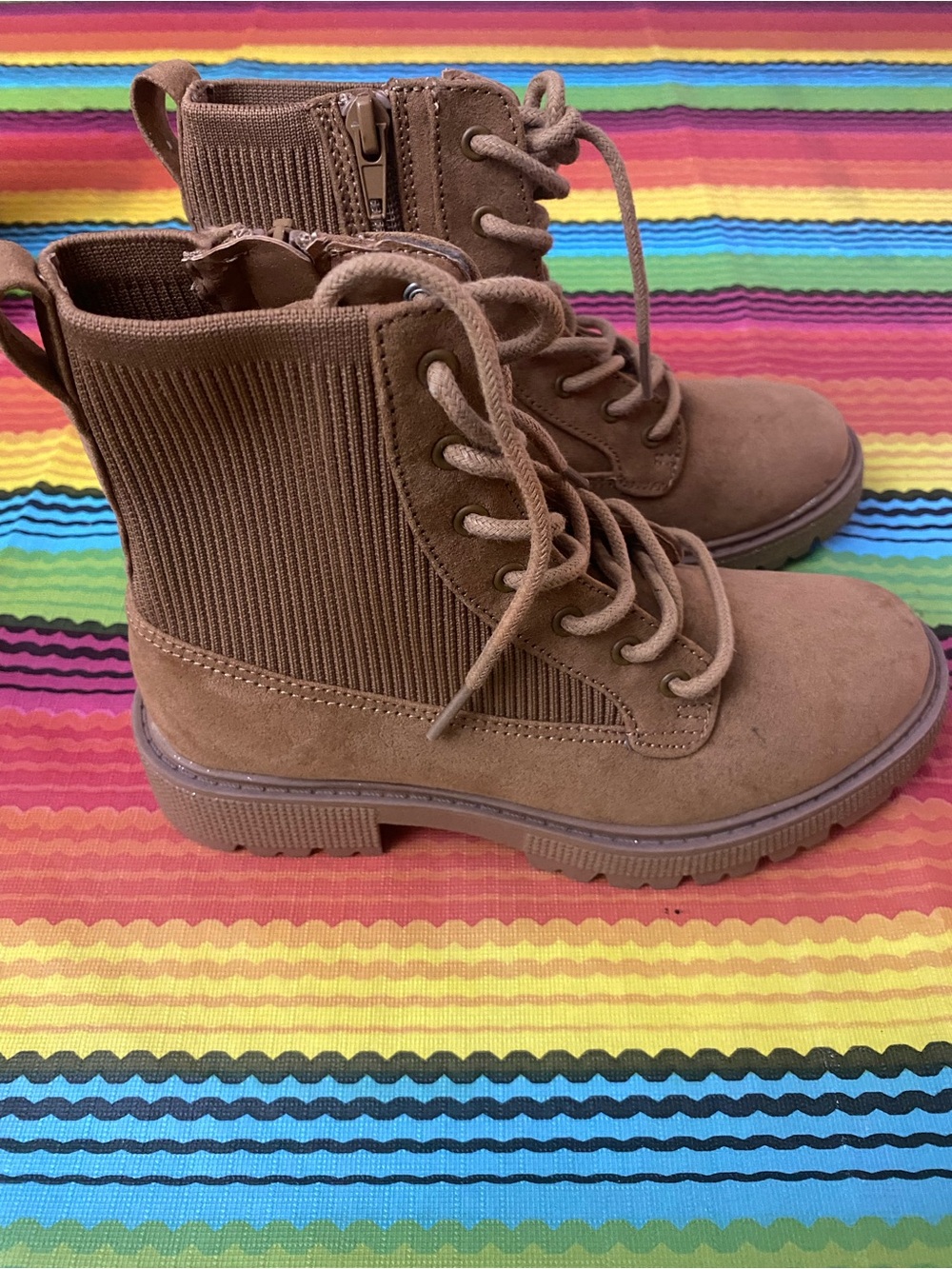 Steve Madden Kids Brown Lace-Up Suede Combat Boots